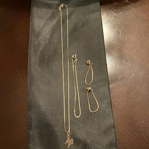 14kt yellow gold 15” necklace with pendant, bracelet, and earrings set